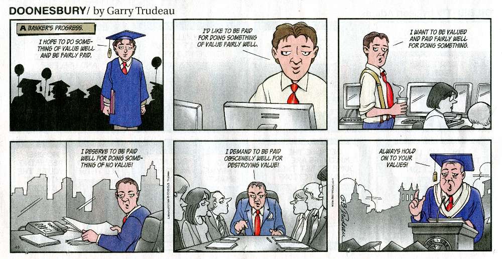 a bankers 'progress' G Trudeau